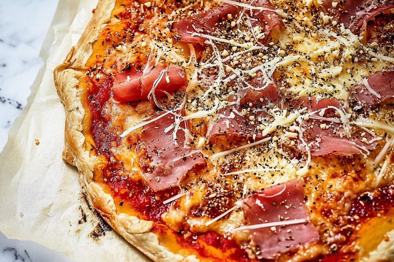 Pizza feuilletée au jambon et fromage