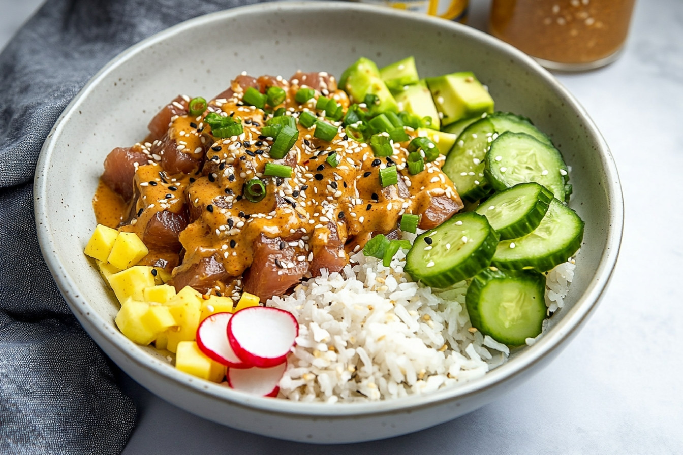 Poké au thon et sauce cacahuète