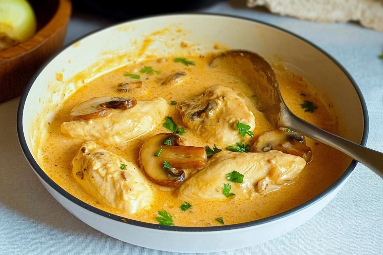Poulet à la crème et champignons