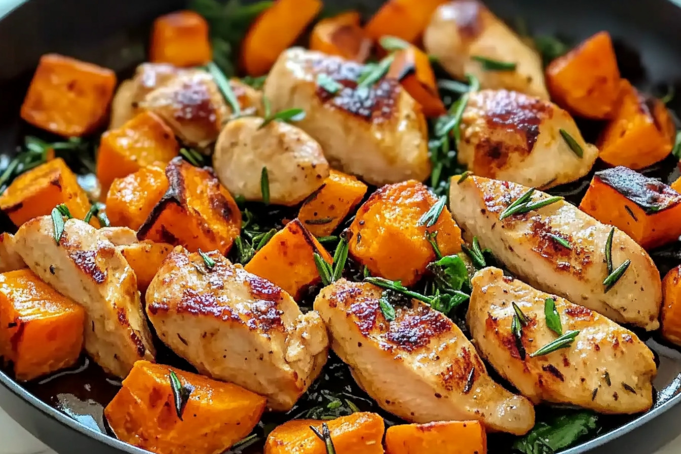 Poulet et patates douces en poêle