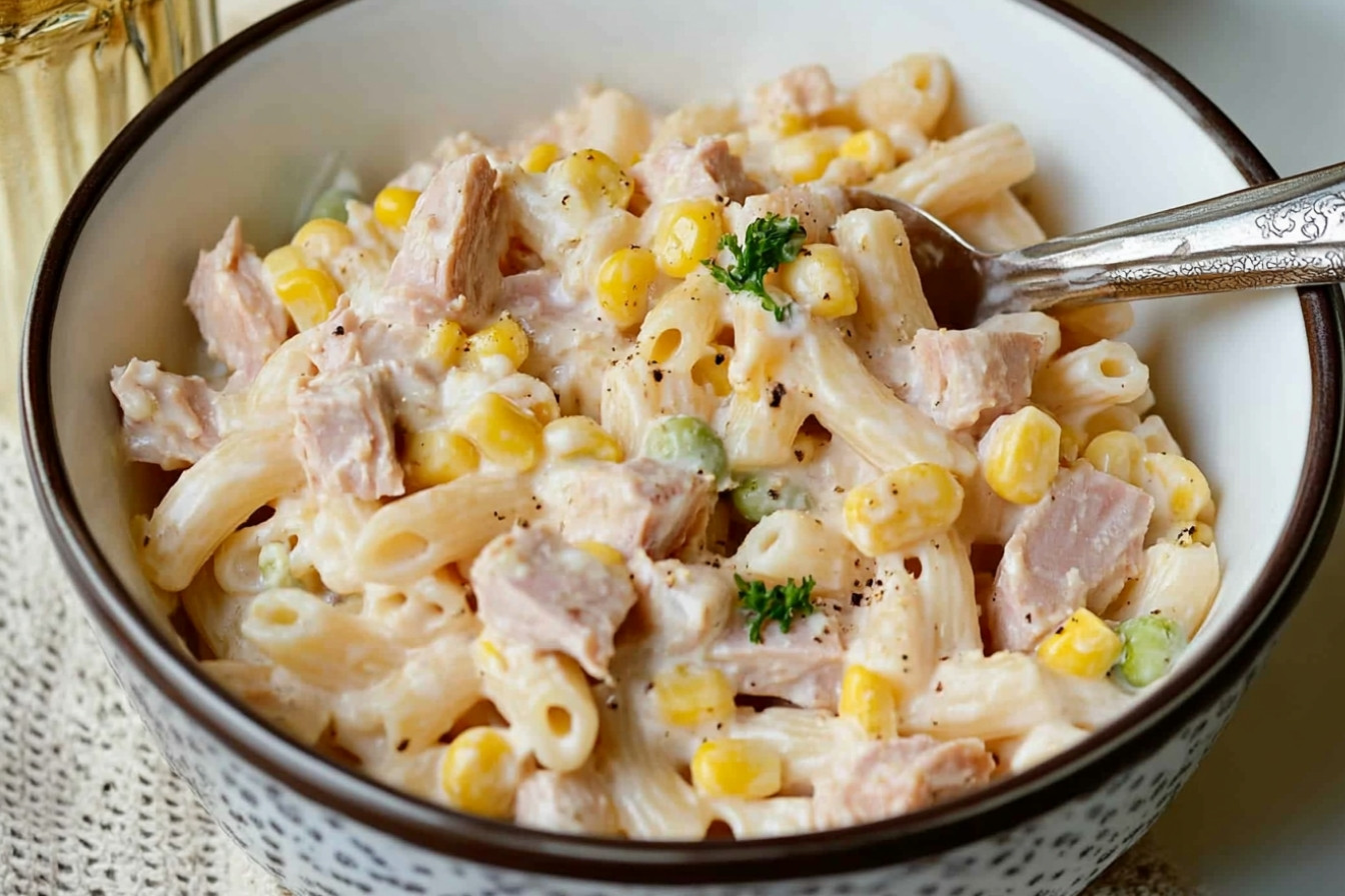 Salade crémeuse de pâtes au thon