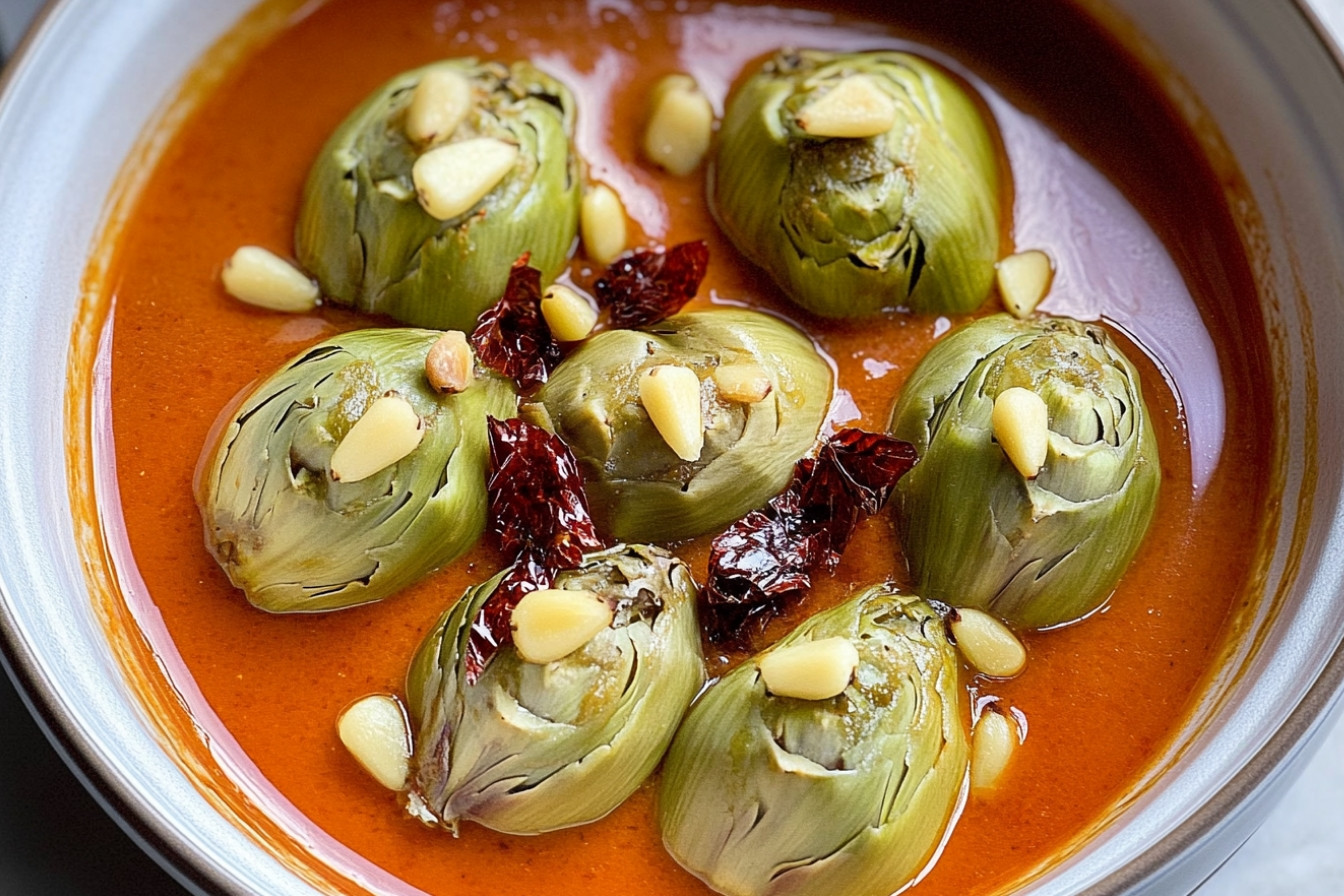 Salmorejo d'artichauts aux pignons