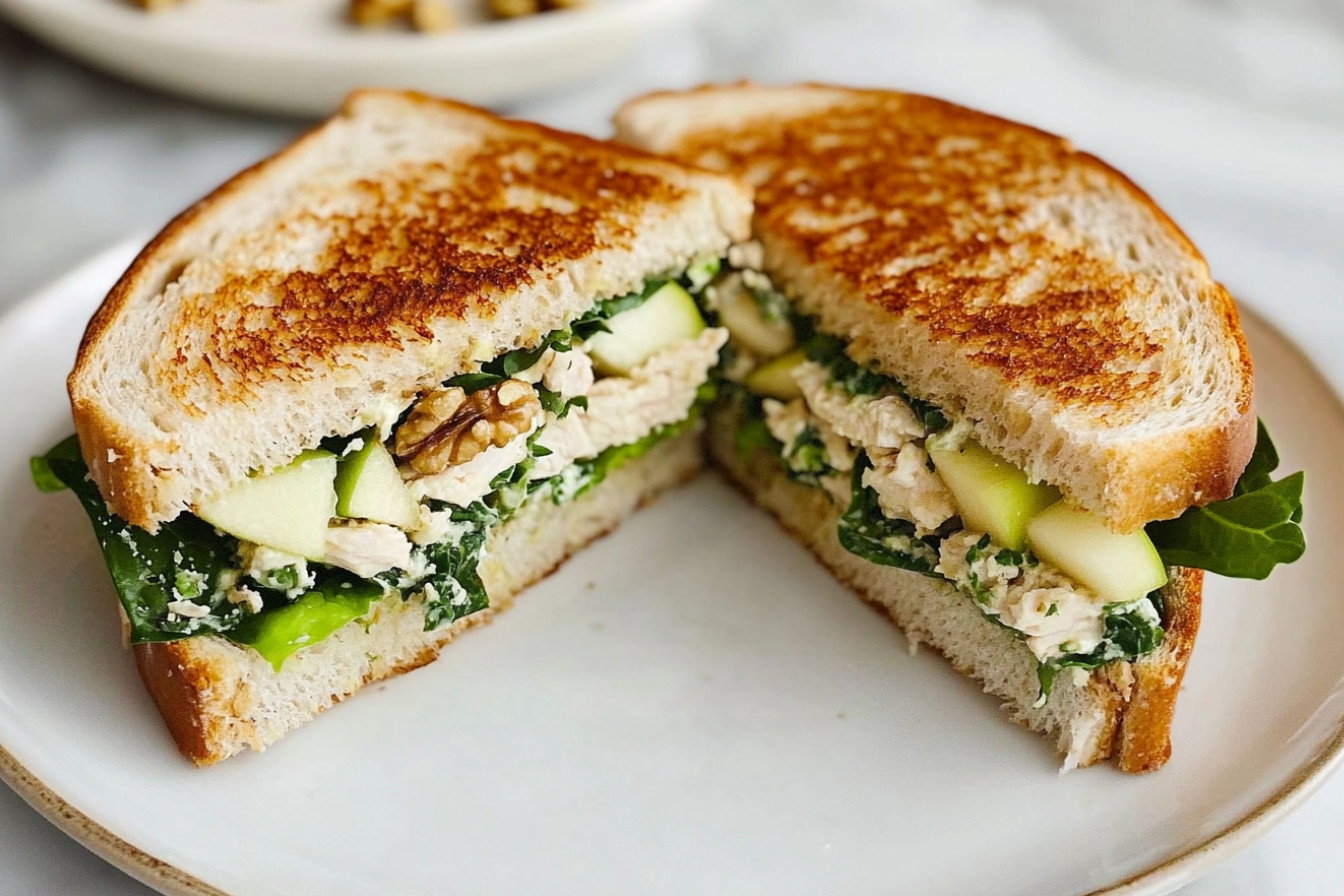 Sandwich au poulet, pomme et noix