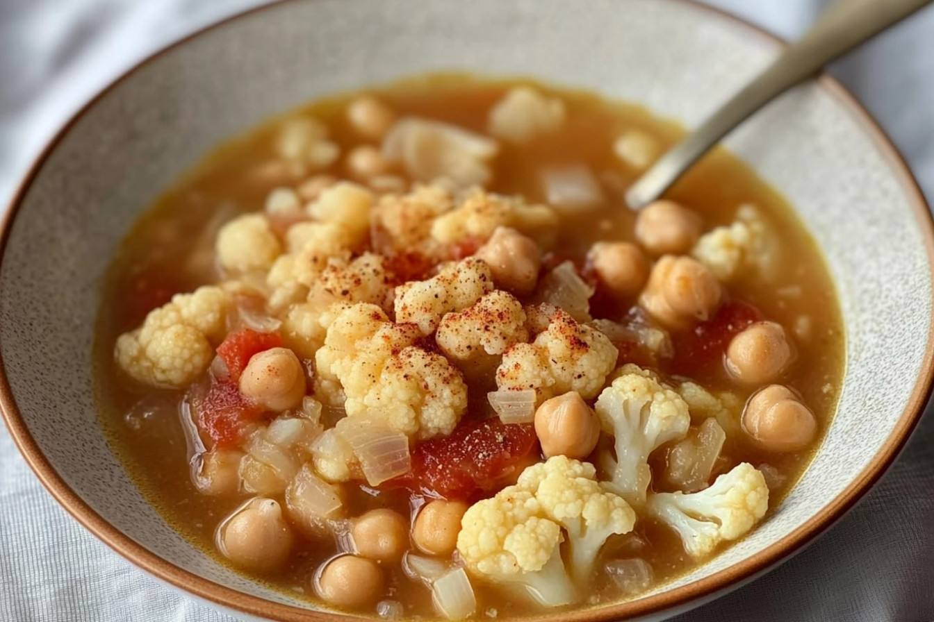 Sopa de garbanzos et coliflor