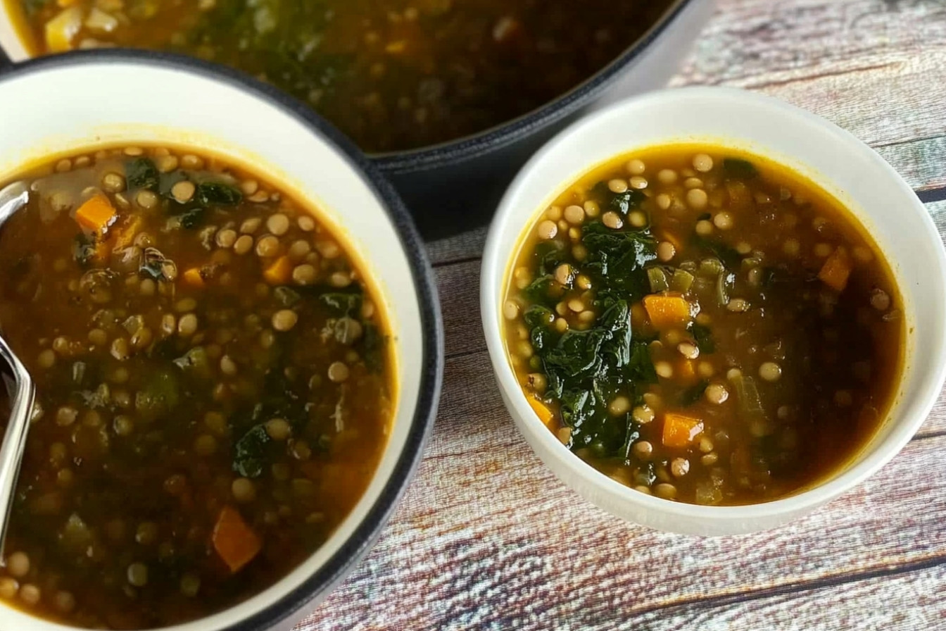 Soupe de lentilles et épinards