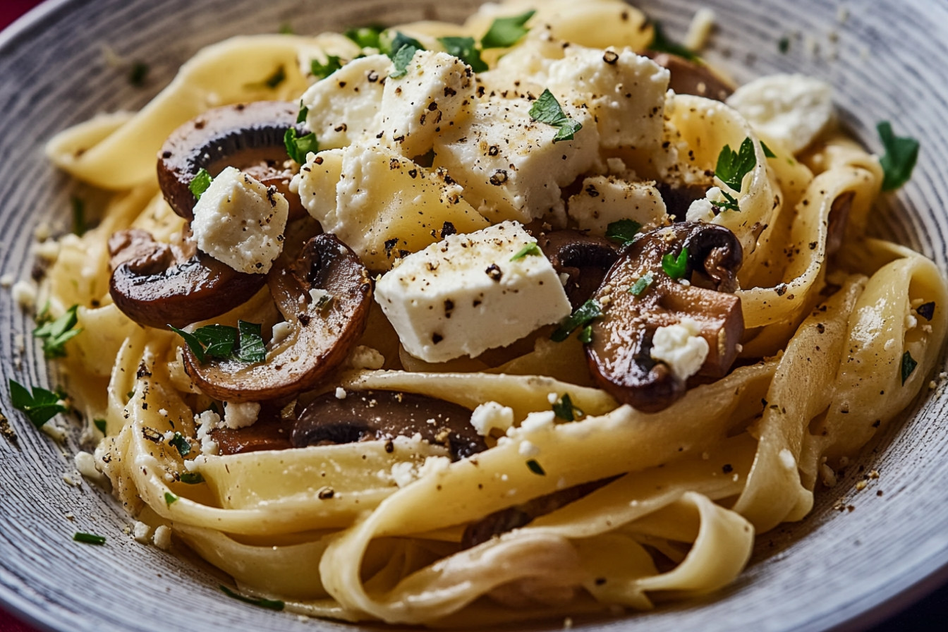 Tagliatelles aux champignons et feta