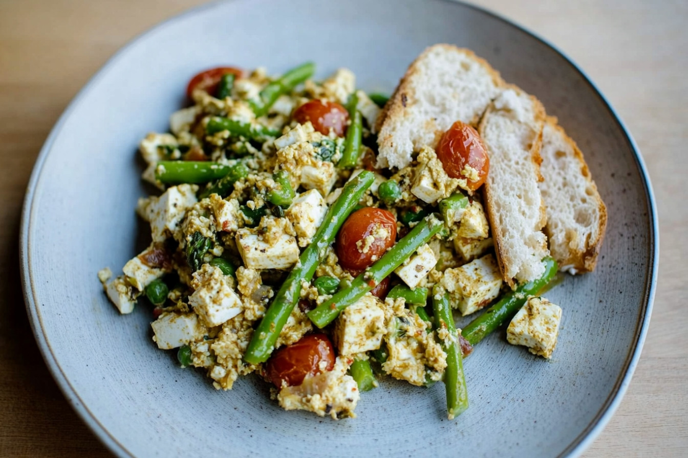 Tofu brouillé aux tomates et asperges