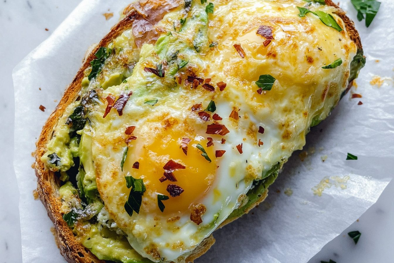 Tosta d'avocat et œuf gratiné