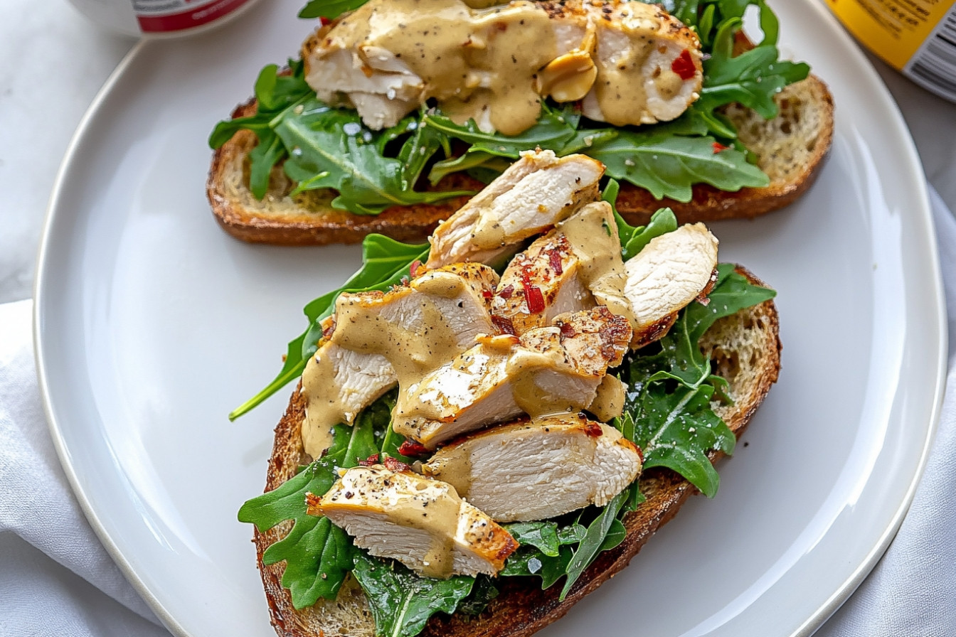 Tosta de poulet et roquette