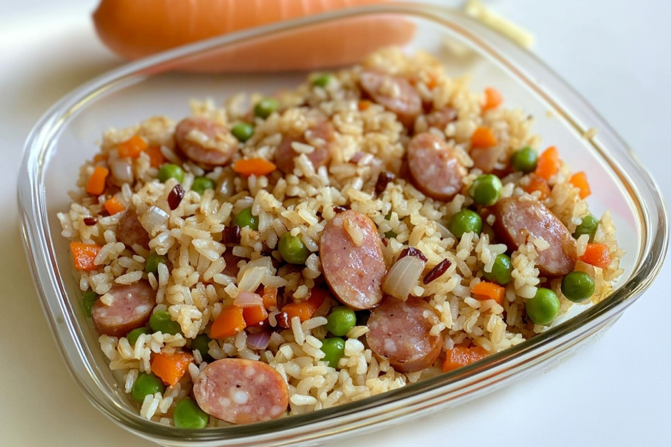 Tupper d'arroz sauté aux saucisses
