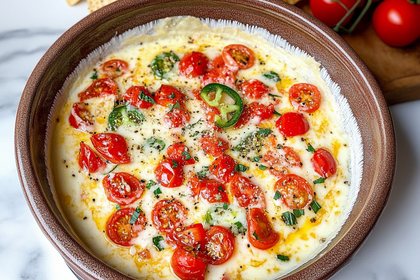 Queso fundido aux tomates jalapeños